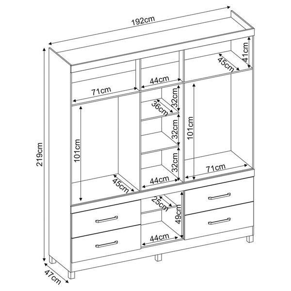 Imagem de Guarda Roupa 6 Portas 4 Gavetas Guarujá D02 Amendola Touch - Mpozenato