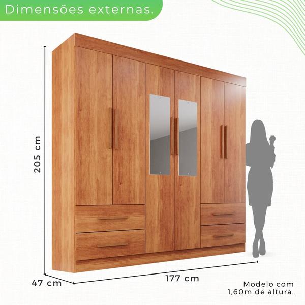 Imagem de Guarda Roupa 6 Portas 4 Gavetas MDP com Espelho Cinamomo