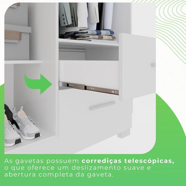 Imagem de Guarda Roupa 6 Portas 4 Gavetas MDP com Pés Branco