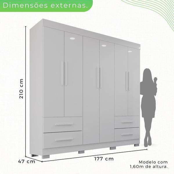 Imagem de Guarda Roupa 6 Portas 4 Gavetas MDP com Pés Branco