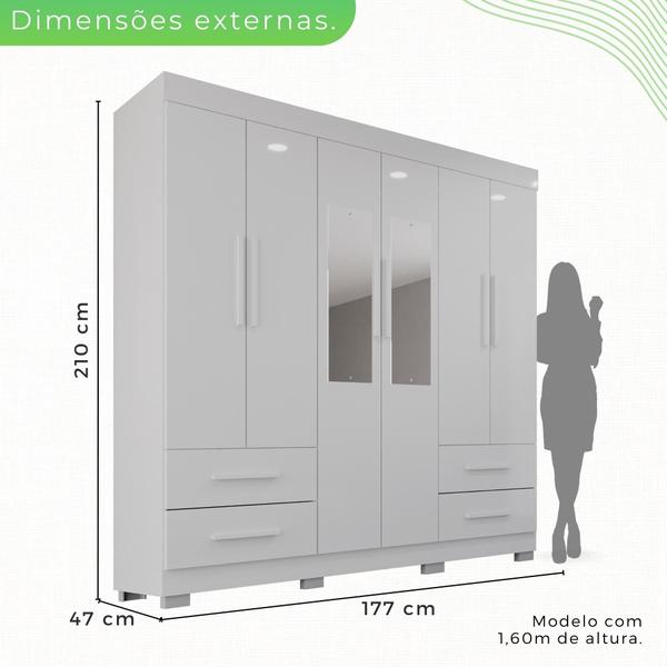 Imagem de Guarda Roupa 6 Portas 4 Gavetas MDP com Pés e Espelho Branco