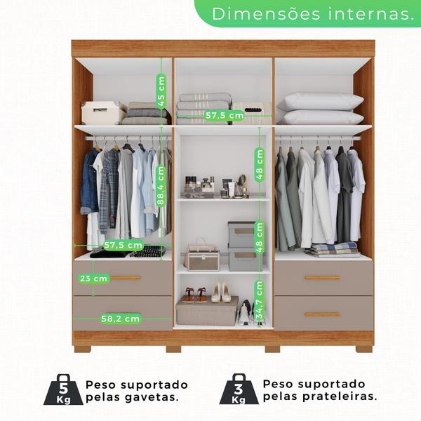 Imagem de Guarda Roupa 6 Portas 4 Gavetas MDP Pés Espelho Cinamomo Off