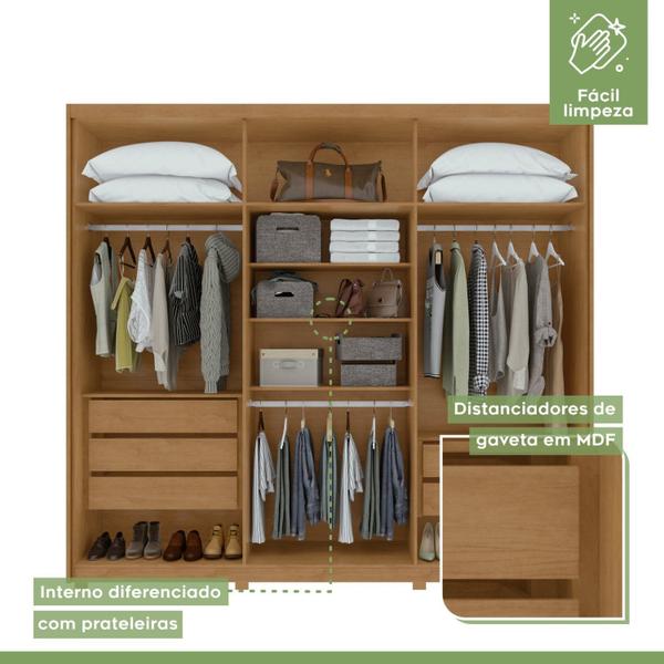 Imagem de Guarda-roupa 6 Portas 5 Gavetas Áries com Espelho e com Pés