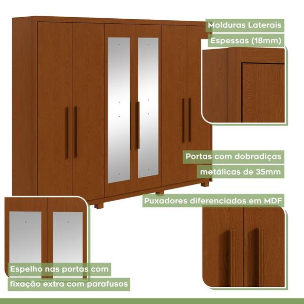 Imagem de Guarda-roupa 6 Portas 5 Gavetas Áries com Espelho e com Pés