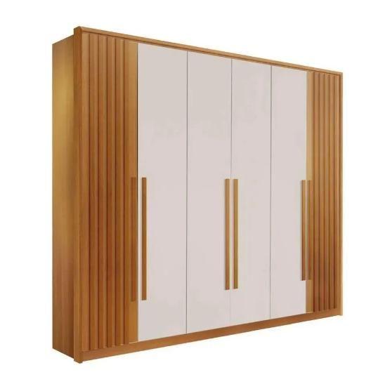 Imagem de Guarda Roupa 6 Portas 6 Gavetas 100% MDF Anápolis Ripado Montagem Inteligente - Móveis Valverde - Off White/Cinamomo