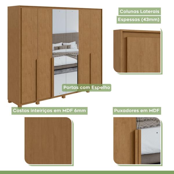 Imagem de Guarda-roupa 6 Portas 6 Gavetas 100% Mdf Imperatore com Espelho e com Pés