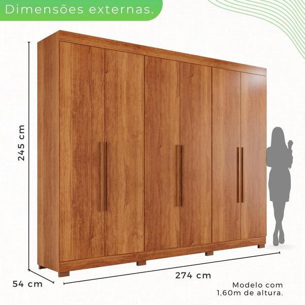 Imagem de Guarda Roupa 6 Portas 6 Gavetas MDF com Pés Cinamomo