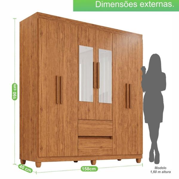 Imagem de Guarda Roupa 6 Portas com Espelho 2 Gavetas Dubai Plus Imop Móveis