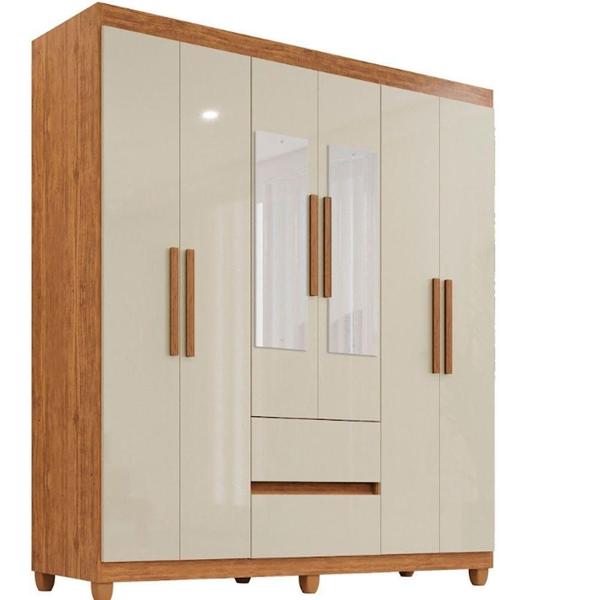 Imagem de Guarda Roupa 6 Portas Com Espelho Dubai Plus Imop Móveis Cinamomo Com Off White