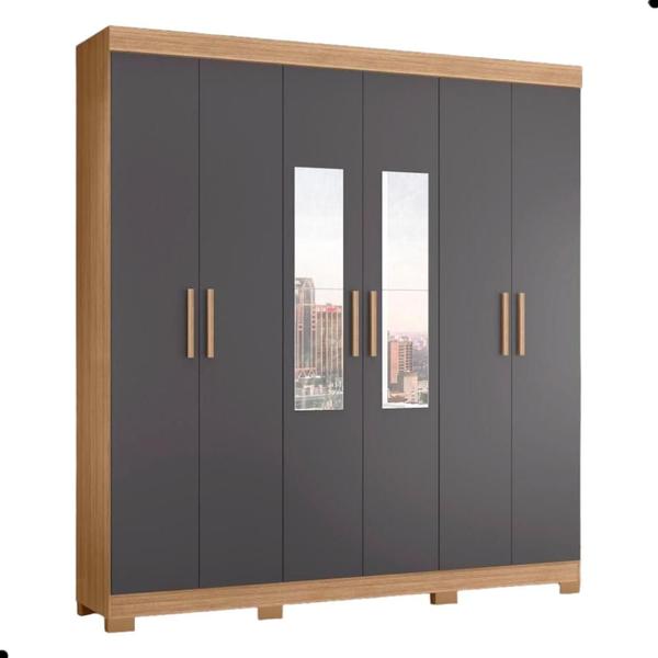 Imagem de Guarda Roupa 6 Portas Com Espelho Sirius Nature Titanium