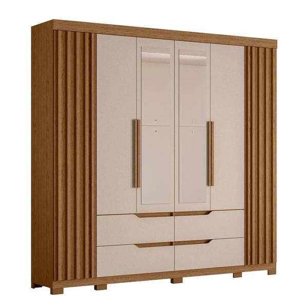 Imagem de Guarda Roupa 6 Portas Doble Casal com Espelho Jatobá / Fendi Metallic - Albatroz