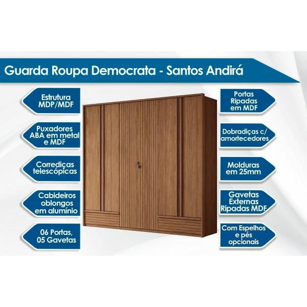 Imagem de Guarda Roupa 6 Portas e 3 Gavetas Democrata Jatobá/Areia - Santos Andirá