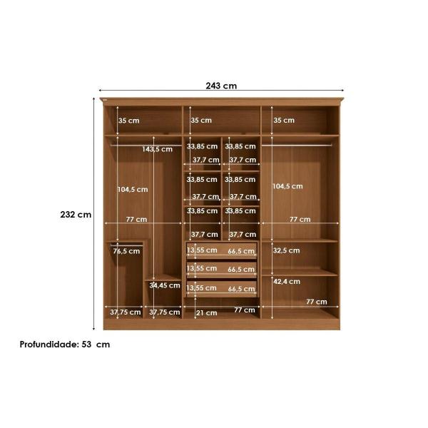 Imagem de Guarda Roupa 6 Portas e 3 Gavetas R583 Canela - Kappesberg