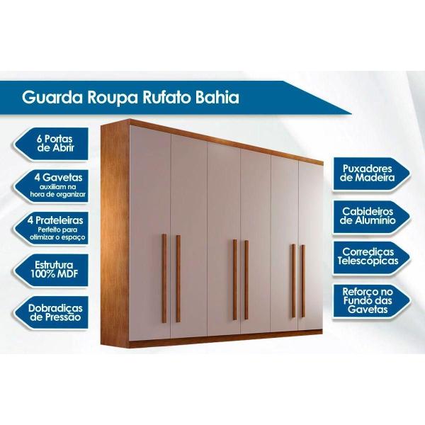 Imagem de Guarda Roupa 6 Portas e 4 Gavetas Bahia Naturale - Rufato