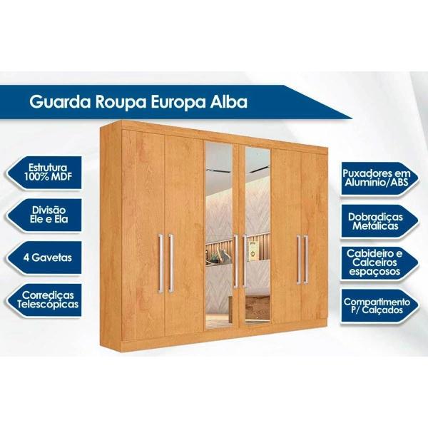 Imagem de Guarda Roupa 6 Portas  e 4 Gavetas c/ Espelho Alba Peroba - Europa