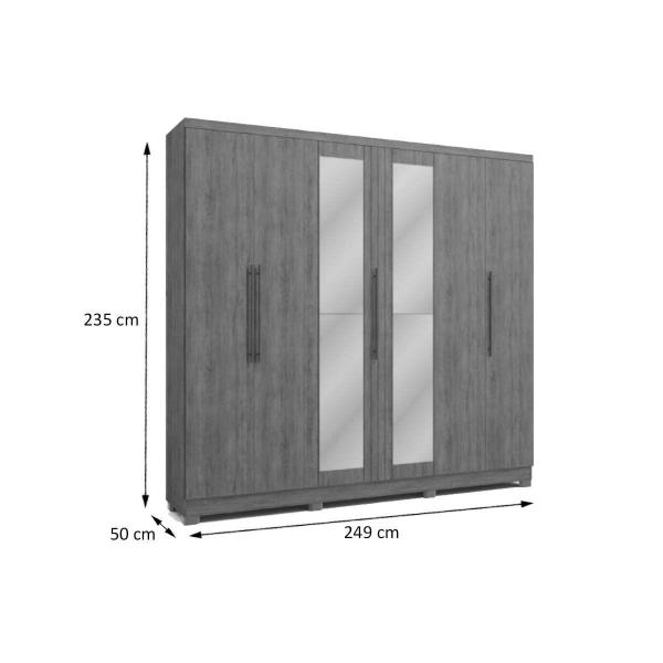 Imagem de Guarda Roupa 6 Portas  e 4 Gavetas c/ Espelho e Pés H555 Queen -  Suede Freijó - Kappesberg