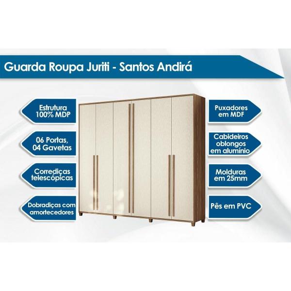 Imagem de Guarda Roupa 6 Portas e 4 Gavetas c/ Pés Juriti Jatobá/Areia - Santos Andirá