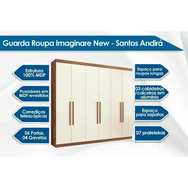 Imagem de Guarda Roupa 6 Portas e 4 Gavetas Imaginare New Jatobá/Grafite - Santos Andirá