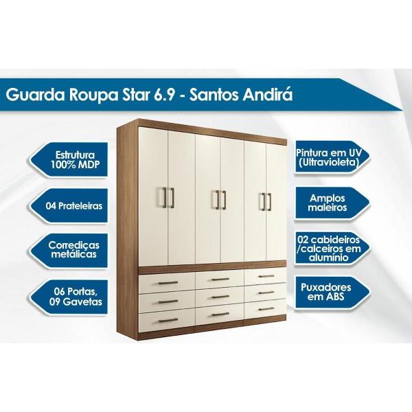 Imagem de Guarda Roupa 6 Portas e 9 Gavetas c/ Pés Star 6.9 Jatobá - Santos Andirá