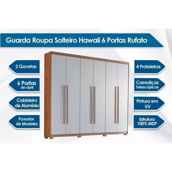 Imagem de Guarda Roupa 6 Portas Hawaii e 2 Gavetas c/ Pés Naturale/Grafite - Rufato