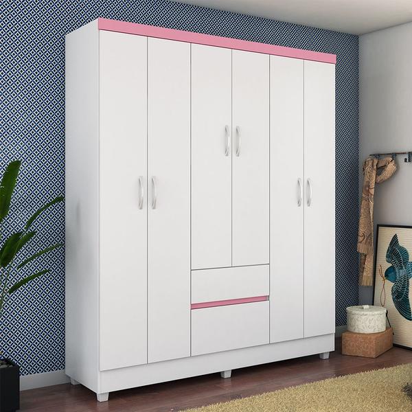 Imagem de Guarda Roupa 6 Portas Lia Branco/Rosa - Bela Móveis