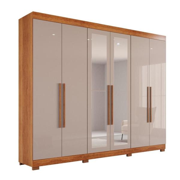 Imagem de Guarda Roupa 6 Portas MDF com Pés com Espelho Cinamomo e Off