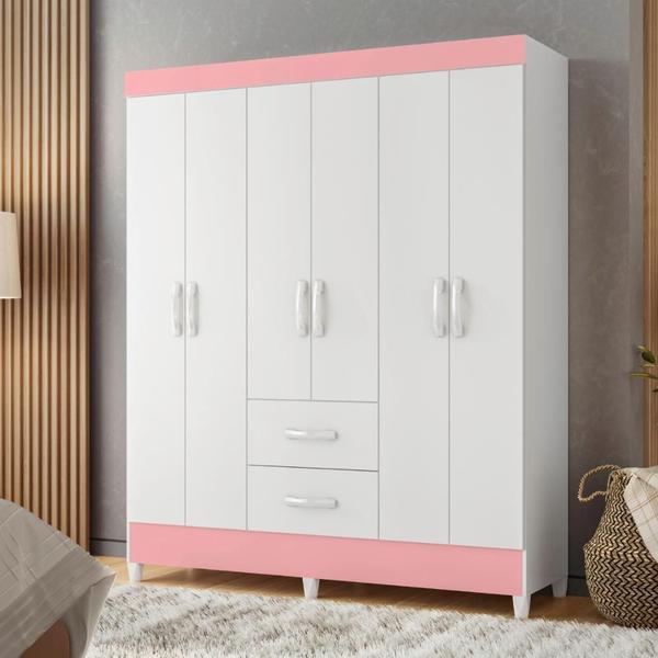 Roma Pink 3本セット　ホワイト Guarda Roupa 6 Portas Roma Branco Rosa - Guarda-Roupa / Roupeiro