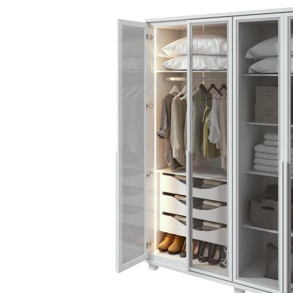 Imagem de Guarda Roupa 6 Portas Solaris com Portas Vidro sem Pés Branco