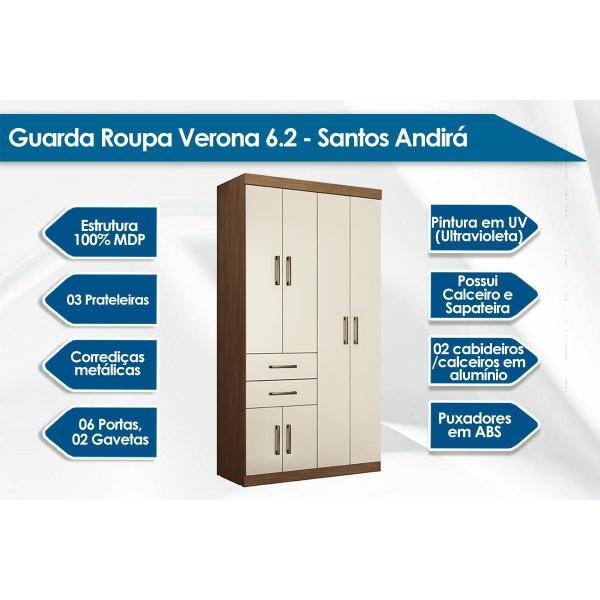 Imagem de Guarda Roupa 6 Portas Verona 6.2 e 2 Gavetas c/ Espelho Ébano - Santos Andirá