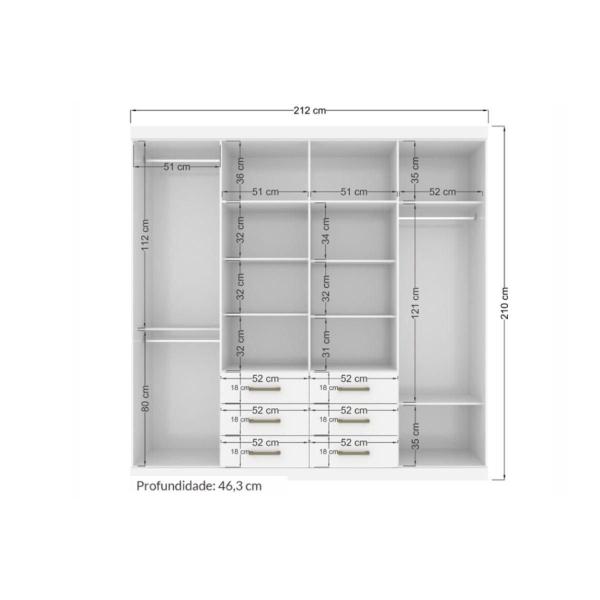 Imagem de Guarda Roupa 8 Portas (2 c/ Espelho) e 6 Gavetas c/ Pés Liverpool Jatobá/Areia - Santos Andirá