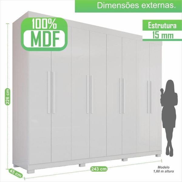 Imagem de Guarda Roupa 8 Portas 4 Gavetas Milano Imop Móveis Branco Neve