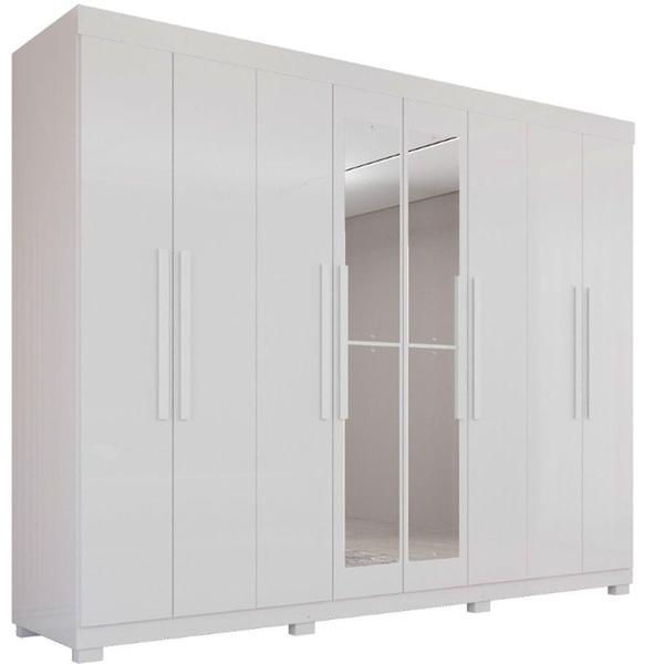 Imagem de Guarda Roupa 8 Portas Com Espelho 4 Gavetas Milano Imop Móve Branco Neve