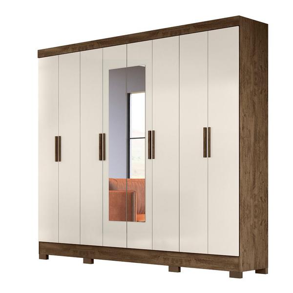 Imagem de Guarda Roupa 8 Portas com Espelho Diplomata Castanho Wood Baunilha 911391 Moval