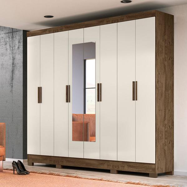 Imagem de Guarda Roupa 8 Portas com Espelho Diplomata Castanho Wood Baunilha 911391 Moval