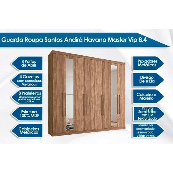 Imagem de Guarda Roupa 8 Portas  e 4 Gavetas c/ Espelho Master Vip 8.4 Atacama - Santos Andirá