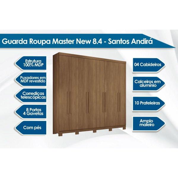 Imagem de Guarda Roupa 8 Portas e 4 Gavetas c/ Pés Master New 8.4 Jatobá/Grafite - Santos Andirá