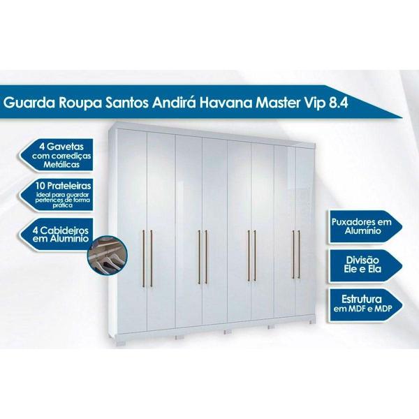 Imagem de Guarda Roupa 8 Portas  e 4 Gavetas Master Vip 8.4 Atacama - Santos Andirá