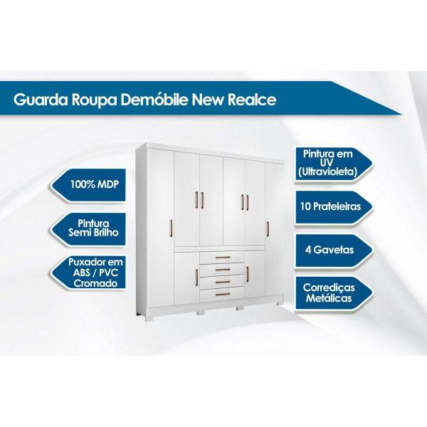 Imagem de Guarda Roupa 8 Portas  e 4 Gavetas New Realce Branco - Demóbile