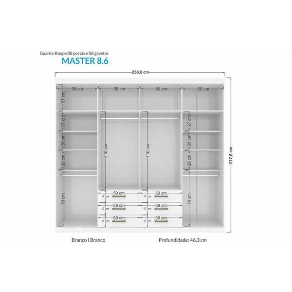 Imagem de Guarda Roupa 8 Portas  e 6 Gavetas c/ Espelho Master 8.6  Branco - Santos Andirá