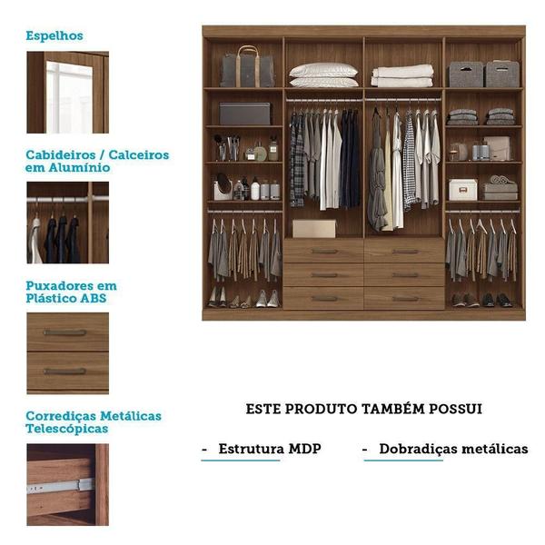 Imagem de Guarda Roupa 8 Portas E 6 Gavetas Com Espelho Havana Master Santos Andirá Jatoba