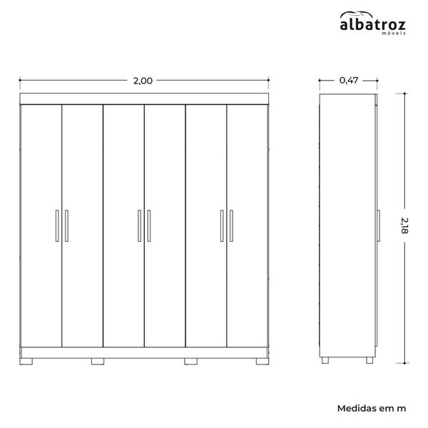 Imagem de Guarda Roupa Amarok 6 Portas Carvalho Grife/Off White - Móveis Albatroz