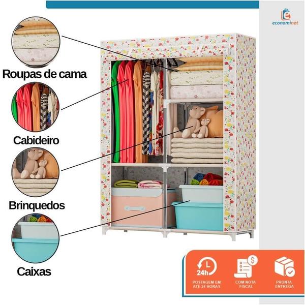 Imagem de Guarda Roupa Armario Dobravel Organizador 96X156 Flores