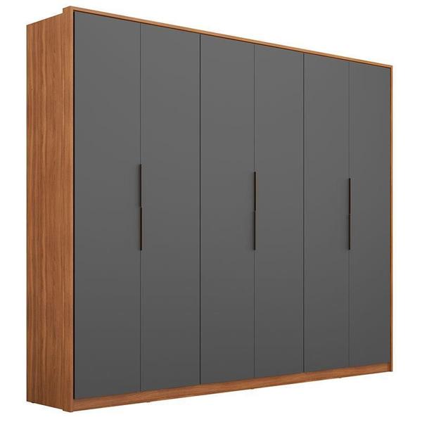 Imagem de Guarda Roupa Atrice 6 Portas Amêndola Grafito com Cabeceira Luiza 140 cm Preto    Demartêz