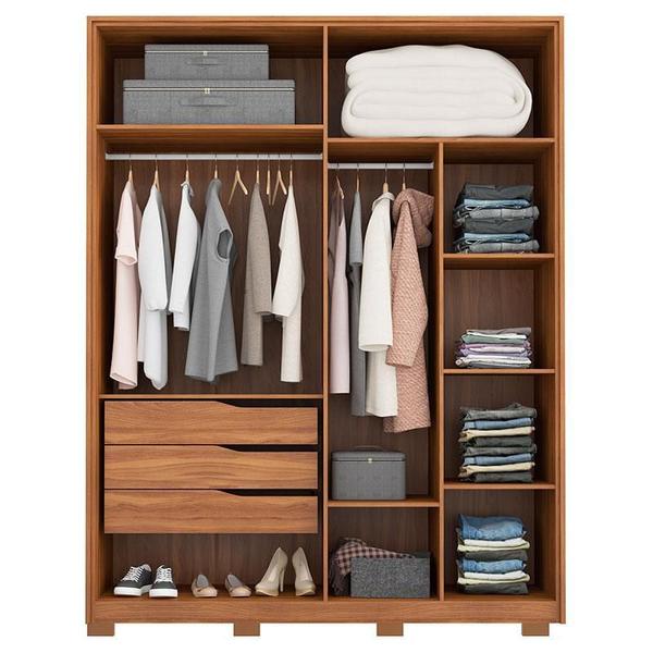 Imagem de Guarda Roupa Attore 4 Portas Amêndola com Pés e Cabeceira Luiza 140 cm Taupe   Demartêz 