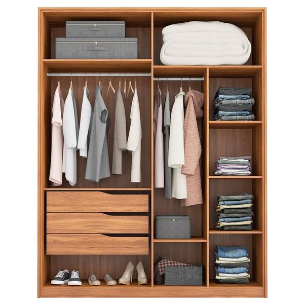 Imagem de Guarda Roupa Attore 4 Portas e Cômoda Atria Amêndola com Cabeceira Emilia 140 cm Taupe  Demartêz