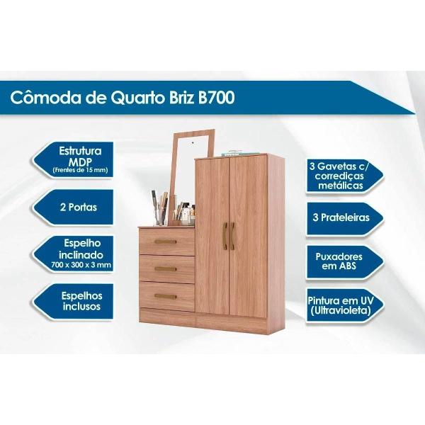 Imagem de Guarda Roupa B353 2 Portas de Correr c/ Espelho e Pés + Cômoda Multiuso B700 Jequitibá - Henn