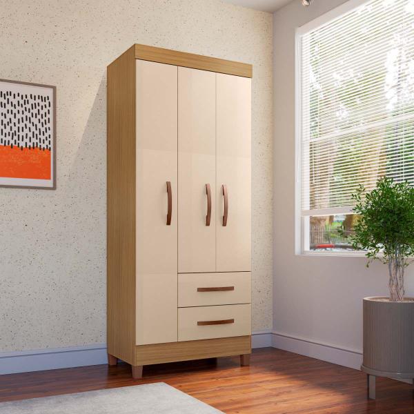 Imagem de Guarda Roupa Basic 3 Portas com 2 Gavetas Cor Carvalho Eco e Off Eco - Incorplac