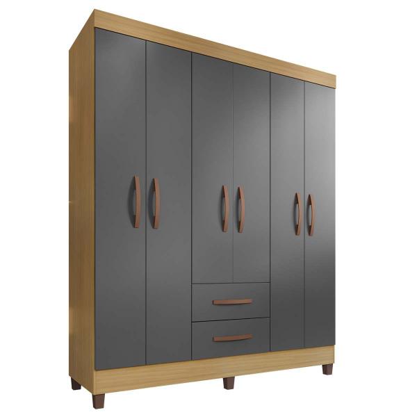 Imagem de Guarda Roupa Basic 6 Portas com 2 Gavetas Cor Carvalho Eco e Grafite Eco - Incorplac