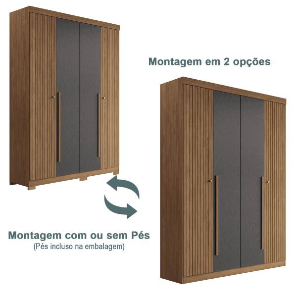 Imagem de Guarda-Roupa Buriti Jatobá/Grafite 4 Portas 2 Gavetas Cabideiro e Pés - Santos Andirá