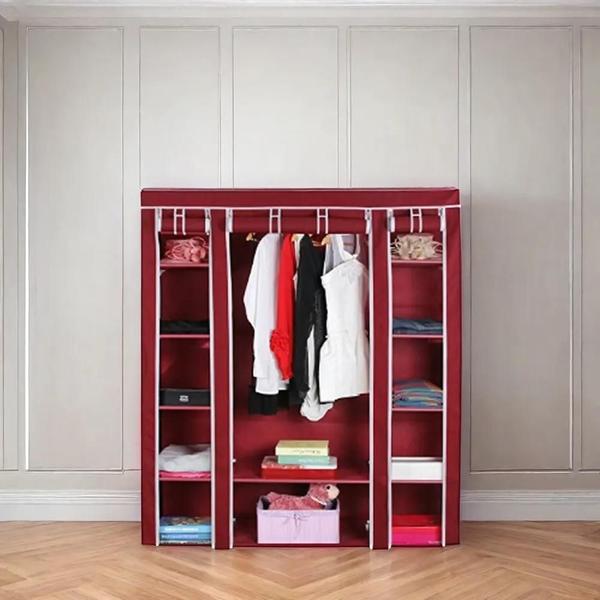 Imagem de Guarda roupa cabideiro portatil prateleiras dobravel armario arara grande organizador vermelho